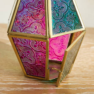 Wholesale <b>Mini</b> Moroccan Metal Candle Holder <b>Lantern</b> with Colorful Glass for Ramadan Tabletop and Hanging Decorations - Product Image 4