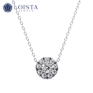 Pendentif pour femme en or massif 9k, 14k, 18k, serti de diamants de laboratoire certifiés IGI, taille halo française, couleur E, blanc, 18 pouces - Product Image 4