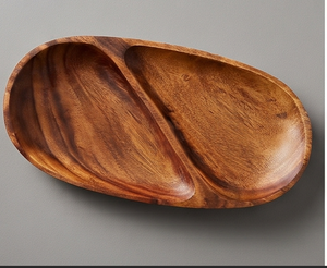 Plateau de service ovale en bois moderne, fait main, design minimaliste, vaisselle en bois massif pour la présentation des aliments et des fruits - Product Image 1