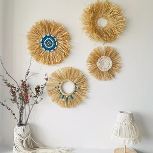 Miroir mural décoratif en raphia nordique tressé à la main, cadre en fibre naturelle, décoration intérieure pour chambre à coucher - Product Image 6