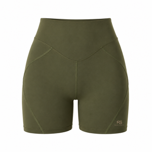 Olive Green <b>Women</b> High Waist <b>Shorts</b> V Cross Waist Contour Seam Stretch Yoga Gym Custom Logo Private Label gym <b>short</b> - Product Image 2