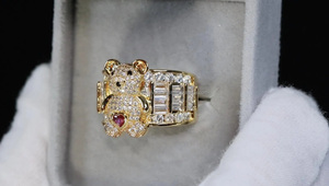 Baguette Moissanite Diamond Teddy Bear Cluster <b>Ring</b> 925 Sterling Silver Rhodium Plated Hip Hop Style Iced Out <b>Ring</b> for Gifts - Product Image 3