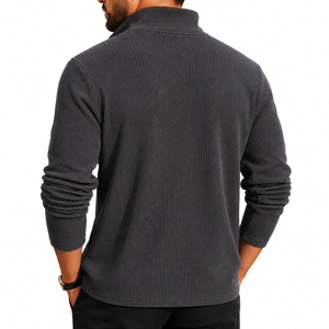 Men's <b>Quarter</b> <b>Zip</b> Knitted <b>Sweater</b> Solid Color Regular Fit Stand Collar Casual Autumn Wear - Product Image 3