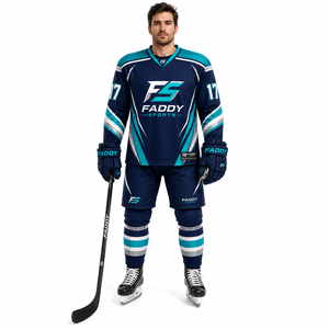 Ensemble de maillots de hockey sur glace sublimés personnalisés, vente en gros, uniforme de hockey sur glace professionnel respirant pour équipe, kit complet avec chaussettes et shorts - Product Image 3