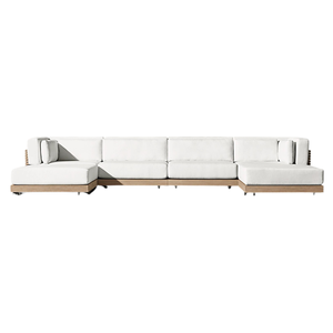 Hot Sale Hotel Emma Minimalist White Modular <b>Outdoor</b> Sectional <b>Sofa</b> Solid Mahogany Wood Base Low Profile Lounge Couch - Product Image 2