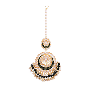 Chaîne florale Kundan indienne pour femme, Maang Tikka plaqué or avec pierres d'émeraude, vente en gros, style bohème - Product Image 3
