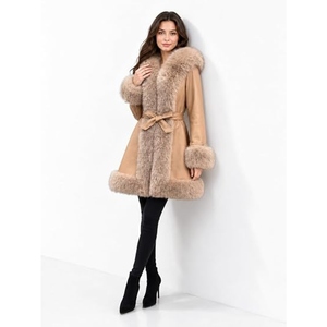 Abrigo Largo de Piel Sintética Premium para Mujer, con Cinturón, Abrigo de Invierno, Ropa Exterior Elegante y de Lujo, Fabricante Mayorista OEM Personalizado - Product Image 5