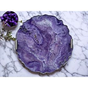 Handmade Resin Table Serving <b>Tray</b> <b>with</b> Gold Metal Handle Dishwasher Safe Foldable Custom Size for Home Restaurant Hotel Catering - Product Image 6