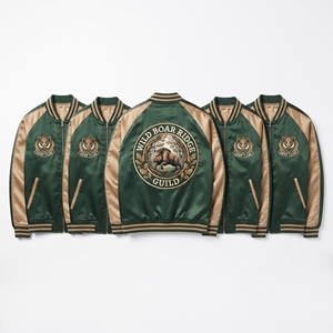 Custom OEM Satin Varsity Jacket Teal Cream Harbor Seal Embroidery <b>Coat</b> Snap Button Raglan Outerwear - Product Image 4