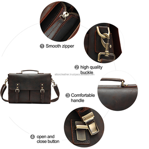 Sac à main vintage en cuir véritable Crazy Horse Business Messenger Bag Durable 15.6 pouces compartiment pour ordinateur portable bandoulière épaule sac à main - Product Image 5