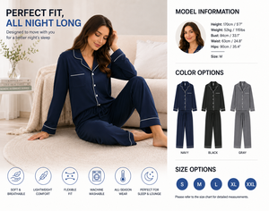 Ensemble de pyjama pour femmes à manches longues, vêtements de nuit doux et respirants, boutonné, confortable, vêtements de nuit de qualité supérieure, vêtements de détente, ensemble deux pièces - Product Image 4