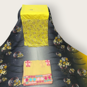 Tela Suiza Dirac de Lujo Verde y Morado con Panel Bordado en Oro para Vestidos de Fiesta Somalíes - Product Image 5