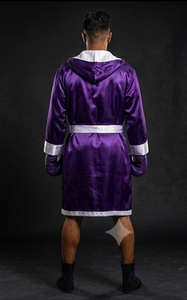 Ensemble de robe de boxe HAWK SPORTS INDUSTRIES MOPK, violet et blanc, satin polyester, robe d'entraînement durable, gants confortables, toutes saisons - Product Image 3