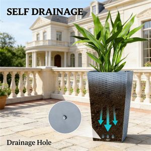 Set di 3 Vasi Conici Grigio Chiaro per Esterni, Eleganti Fioriere per Decorazione Giardino - Product Image 3