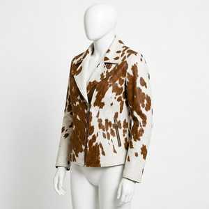 Blouson de motard en cuir véritable pour homme, col rabattu, fermeture éclair, coupe classique, hiver, décontracté, logo brodé sur le devant - Product Image 4