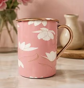 แก้วทองแดงพิมพ์ลายดอกไม้สีเขียว แก้วกาแฟทองแดงลายดอกบัว แก้วชาทองแดงทำมือ แก้วทองแดงตกแต่ง ทองแดงบริสุทธิ์ - Product Image 2