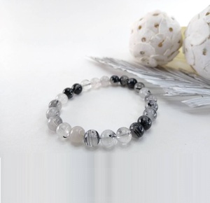 Chakralume Natural Black Rutilated Quartz Ball-Shaped <b>Beaded</b> <b>Bracelet</b> for Healing Reiki Energy Gift Jewelry 8mm - Product Image 5