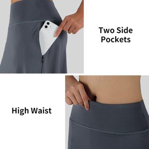 Women Modest <b>Skirt</b> High Waist Solid <b>Grey</b> Color A-Line <b>Skirt</b> With Pockets Breathable Knitted Casual All Seasons - Product Image 4