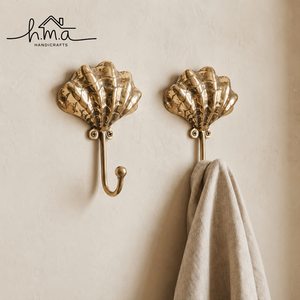 Scallop Shell Shape Solid Brass Wall Hook Decorative Coastal <b>Coat</b> Hook Towel <b>Robe</b> Hat Key Holder Handmade Home Decor - Product Image 1