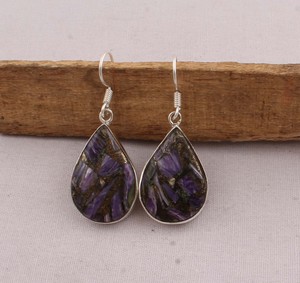 925 <b>Sterling</b> <b>Silver</b> Purple Copper Charoite <b>Earrings</b> Natural Composite Gemstone Teardrop <b>Dangle</b> <b>Earrings</b> Handmade Jewelry Wholesa - Product Image 5