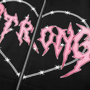 <b>Black</b> Men's Oversized <b>Zip</b>-Up <b>Hoodie</b> With Pink Heart Strong Print Streetwear Sweatshirt Knitted Cotton Autumn Style - Product Image 6