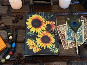 Sunflower Printed Van Gogh Style Leather Journal Black Cover with Metal Clasp 200 Pages Sewing Binding Sketchbook Art <b>Book</b> Gift - Product Image 4