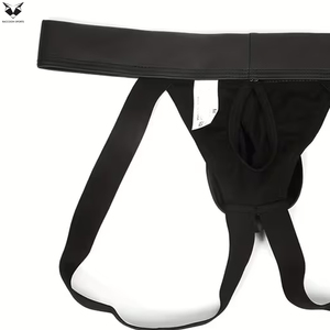 จ็อคสแตรปหนังเทียมสีดำพรีเมียมสำหรับผู้ชาย สายรัดเอวยางยืดนุ่ม ชุดชั้นในชายสำหรับใส่ไปคลับ จ็อคส์หนัง - Product Image 6