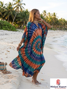 Printed <b>Kaftan</b> Dress Women <b>Beach</b> Cover Up Loose Fit Soft Fabric Fashionable Design Bulk Order for Export - Product Image 2