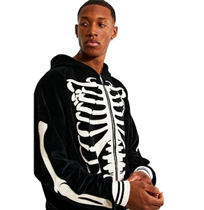 ชุดวอร์มแบบมีฮู้ดสำหรับผู้ชาย,เสื้อผ้าแฟชั่นสตรีท Velour Zip Through มีซิปด้านหน้ากำมะหยี่ปักลาย - Product Image 1