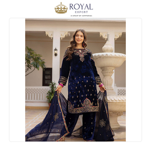 Traje Salwar Pakistaní de Terciopelo Tradicional de Último Diseño con Hermoso Bordado para Mujer, Venta Exclusiva para Fiestas - Product Image 4