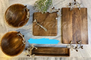 Rectangle Wooden Storage Tray With Metal Flower Handle Minimalist Design For Table Use - Product Image 3