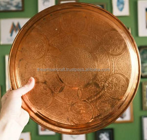 Bandeja de Servicio de Cocina de Cobre Antiguo, Martillada a Mano, Plato Redondo Grande Vintage, Tamaño Personalizado, Vajilla Decorativa, Bandeja de Una Sola Capa para Alimentos - Product Image 2
