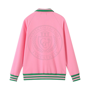 Sudadera de mujer de forro polar rosa con cremallera de un cuarto, con ribete verde, logotipo Alpha en relieve y bordado de letras griegas, para organizaciones de hermandades. - Product Image 2