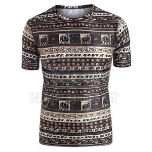 <b>Men's</b> Short Sleeve O-Neck T-Shirt With Ethnic <b>Animal</b> Pattern Print Regular Fit Casual Wear Polyester Woven Fabric - Product Image 2