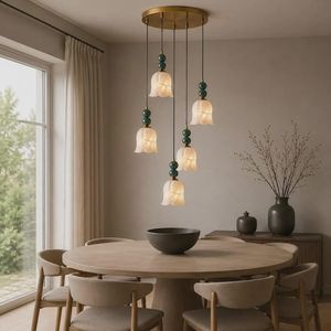 Luminaire suspendu moderne en laiton, forme de fleur, décoration intérieure contemporaine, éclairage pour salon - Product Image 5
