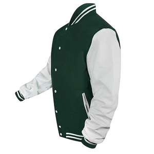 Veste varsity homme verte et blanche, style baseball classique, boutonnée, légère, avec bordure rayée pour l'automne - Product Image 3
