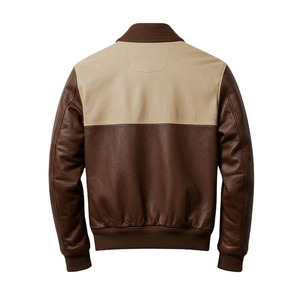 <b>Men</b>’s Two-Tone <b>Leather</b> Bomber <b>Jacket</b> – <b>Brown</b> and Tan Genuine <b>Leather</b> Retro Varsity Style Luxury Casual Outerwear for Fall - Product Image 2