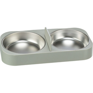 Double distributeur de nourriture pour animaux de compagnie, bols en acier inoxydable de 0,5 L avec base en silicone pour chats et chiens, blanc - Product Image 1