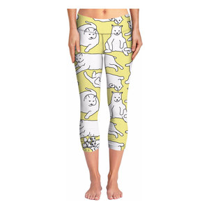 Leggings imprimés chat pour femmes, pantalons de yoga Capri, taille élastique, vêtements de sport imprimés, personnalisables - Product Image 1