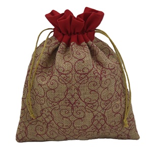 Customized Floral Print Jute Drawstring Burlap Wedding Goodies Packaging <b>Bag</b> Golden Zari <b>String</b> Design Promotional <b>Bags</b> for - Product Image 1