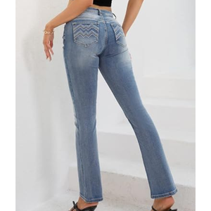 Jeans Bootcut Femme de Haute Qualité, Taille Mi-Haute, Extensible, Coupe Droite, en Denim, pour Tenue Décontractée - Product Image 3