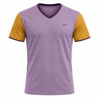 T-shirt à col en V pour homme Signature avec manches contrastées dorées, vêtements personnalisés, coupe classique, polyester tricoté respirant