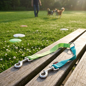 Laisse pour chien en nylon écologique à carreaux, fabrication classique taïwanaise de qualité, avec coupleur en sangle pour promener deux chiens - Product Image 4
