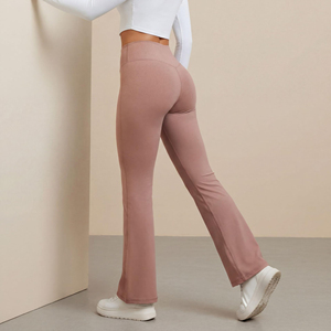 High Waist Flared Leg <b>Yoga</b> <b>Pants</b> Solid Color With Pockets Spandex Nylon Four-Way Stretch Ankle-Length Women Activewear - Product Image 2