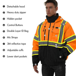 Chaqueta de Trabajo de Alta Visibilidad para Hombre, Reflectante, de Poliéster, Impermeable, Resistente al Viento, Uniforme de Seguridad con Capucha Desmontable - Product Image 1
