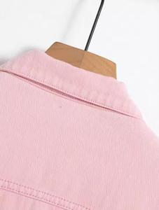 Pink <b>Denim</b> Windproof Slim Bomber <b>Jacket</b> <b>Men</b> Casual Washed Ripped Frayed <b>Hooded</b> Collar Regular Sleeve Solid Color Autumn Wear - Product Image 3