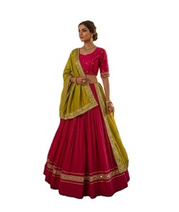 Traditional Indian <b>Lehenga</b> Choli Set Green Dupatta Floor-Length Wedding Wear <b>Women</b> Other Material Slim Fit Heavy Work Quick Dry - Product Image 1