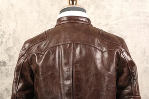 Men's Vintage Bomber Full Grain Brushed Cowhide Classic Moto <b>Racer</b> Tailor Made Leather Retro <b>Jacket</b> Waterproof Breathable - Product Image 2