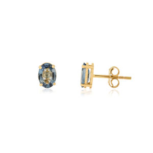 Venta Directa de Fábrica 1.88 Ct. Pendientes de piedra única de zafiro azul de forma ovalada hechos a mano para niñas, oro amarillo K14 - Product Image 3