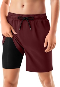 Short de bain rayé pour homme à séchage rapide avec cordon de serrage, slip intégré, taille mi-haute, décontracté, pour la plage, vert, 100 % polyester, avec poches - Product Image 5